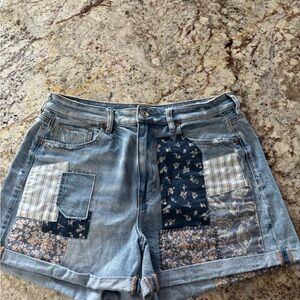 American Eagle Outfitters Blue Patchwork Jean Shorts